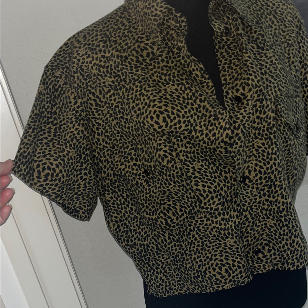 Yves Saint Laurent Leopard Print Blouse - Black and Tan. NWT